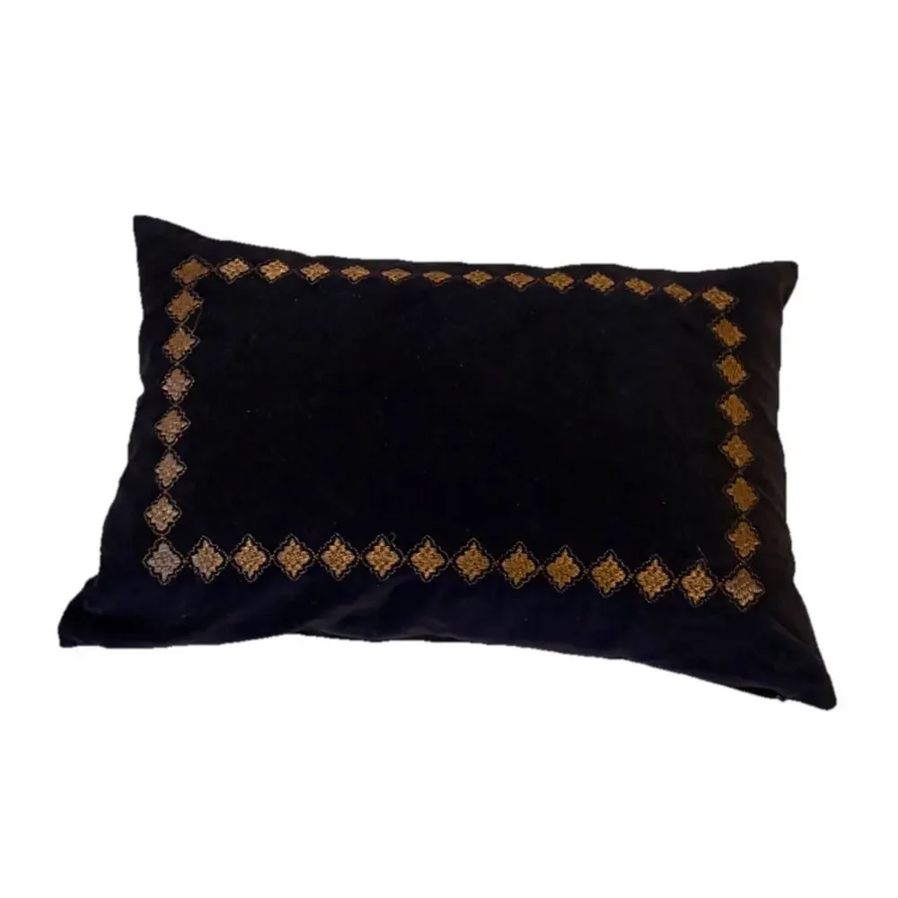 MADISON PARK Embroidered Lumbar Throw Pillow Velour Blue 20” X 14” EUC 3589-20